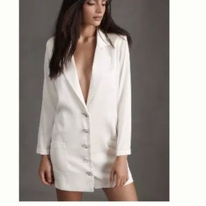 Retrofete Blakely Longline Deep V Silk Blazer Dress